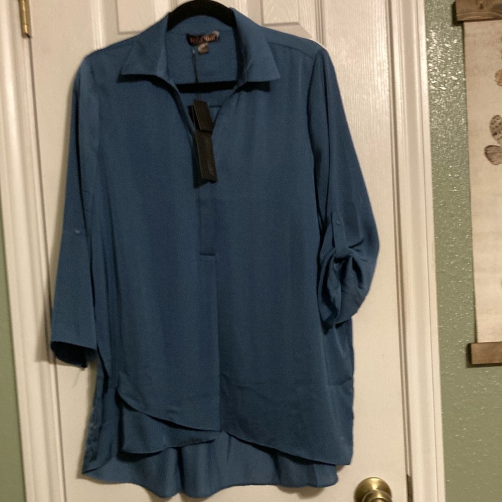 Renuar Blue Tunic with Asymmetrical Hem